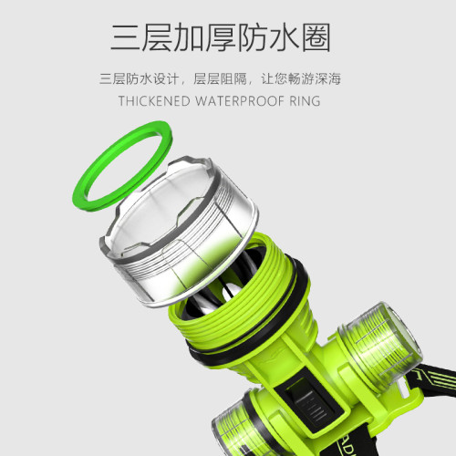 新款潛水頭燈充電led防水強光塑膠定焦夜釣照明頭戴式手電筒