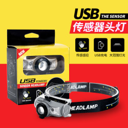 智能感應頭燈戶外多功能頭戴式防水強光手電可變焦應急照明工作燈