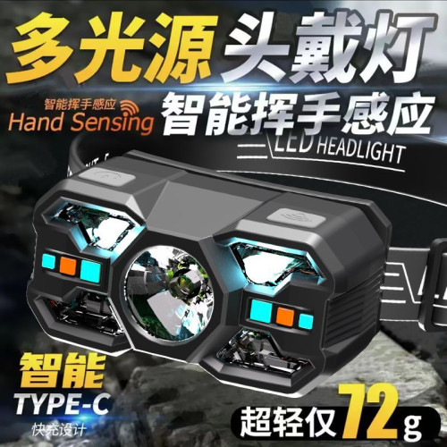 夜釣釣魚LED感應頭燈超長續航強光爆亮遠射充電頭戴式礦工頭燈