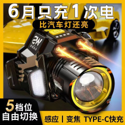 變焦雷射強光頭燈大功率遠射充電式戶外大容量鋰電手電筒礦燈