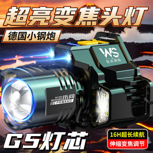 變焦雷射強光頭燈大功率遠射充電式戶外大容量鋰電手電筒礦燈
