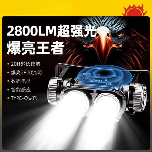 頭戴式強光可充電頭燈超亮釣魚戶外專用手電筒超長續航感應戶外燈