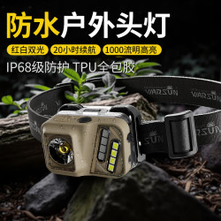 沃爾森頭燈強光超亮超長續航登山戶外感應充電頭戴夜釣用照明燈