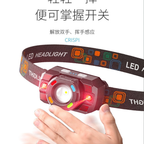 新款強光頭燈夜釣魚感應變焦充電頭戴式照明超長續航紅光藍光