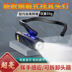 戶外戴久超亮長超輕頭燈感應頭戴燈勒頭掛耳續航照明電筒夜釣不