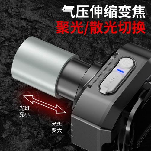 伏擊者強光頭燈變焦白黃雙光燈高亮雷射USB充電長續航夜釣頭