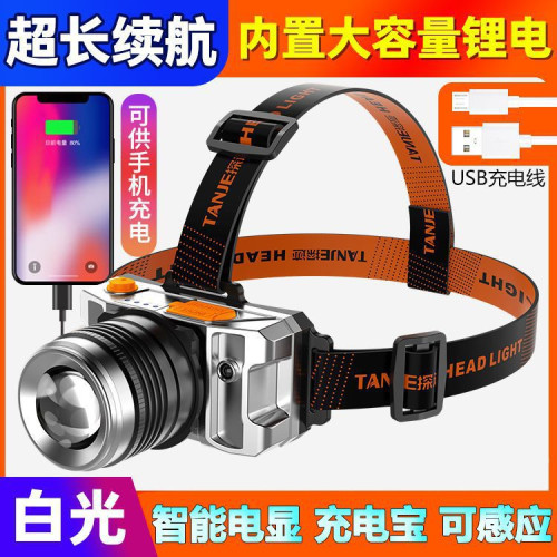 智能感應頭燈強光手電筒可充電頭戴式超亮遠射戶外騎行徒步釣魚燈