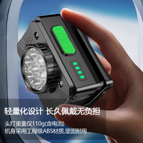 七孔爆亮強光頭燈揮手感應大功率遠射燈芯戶外夜騎跑步頭燈