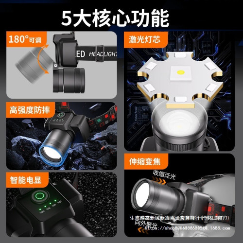 浦爾曼頭燈LED強光超亮充電頭戴式礦燈可變焦釣魚手電筒戶外遠射