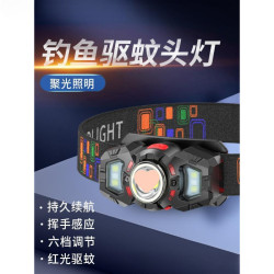微笑鯊頭燈強光充電超亮頭戴式釣魚照明超長續航感應夜釣燈