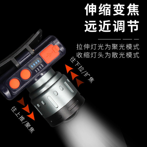 頭燈強光充電超亮可調節焦距照明礦燈超長續航感應夜釣魚燈手電筒