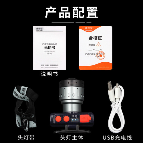 頭燈強光充電超亮可調節焦距照明礦燈超長續航感應夜釣魚燈手電筒