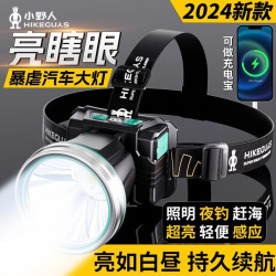 小野人頭燈強光充電超亮頭戴式新款感應夜釣魚專用趕海照明燈礦燈