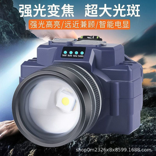 LED電筒戶外遠射雷射長續航釣魚燈露營超亮耀火頭燈大功率強光