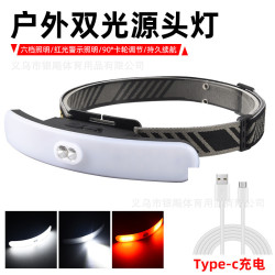 新款COB頭燈 USB充電戶外騎行泛光頭燈 紅光警示強光跑步頭燈