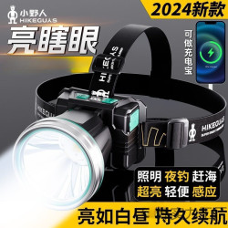 野人頭燈強光充電夜釣燈超亮頭戴式新款感應釣魚專用趕海照明燈