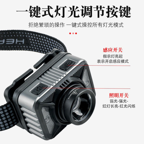新款揮手感應強光頭燈戶外騎行燈USB充電夜跑步燈釣魚強光頭
