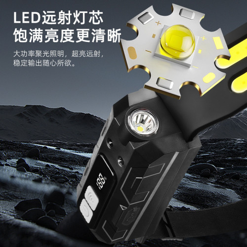 新款感應頭燈強光夜釣充電超亮戶外頭戴式照明燈LED泛光遠射頭燈