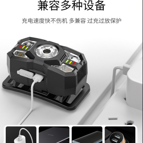 登山頭燈戶外強光超亮可充電感應頭戴式超長續航夜爬徒步登山運動