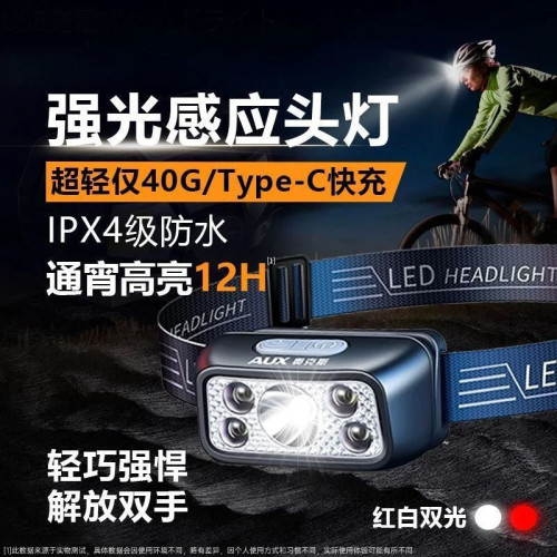 頭燈強光超小輕便釣魚礦燈超長待機夜釣頭燈智能感應頭燈