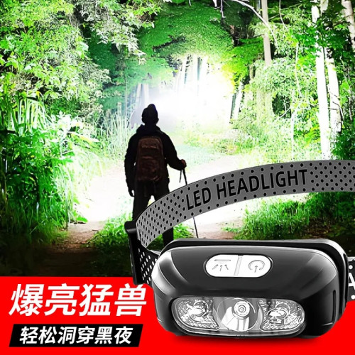 LED強光超亮頭燈續航釣魚感應LED可充電可攜式充電頭戴式