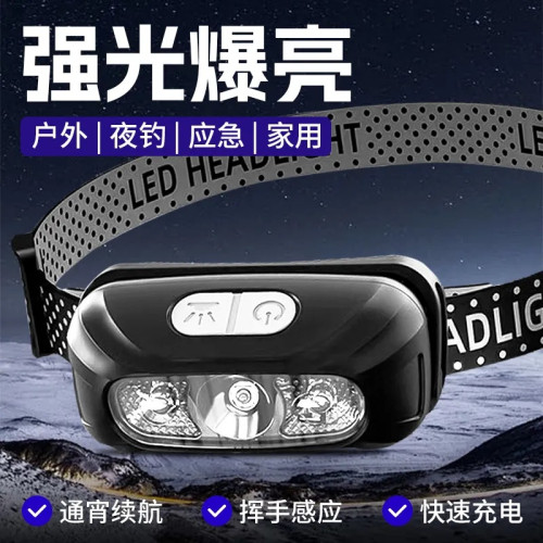 LED強光超亮頭燈續航釣魚感應LED可充電可攜式充電頭戴式