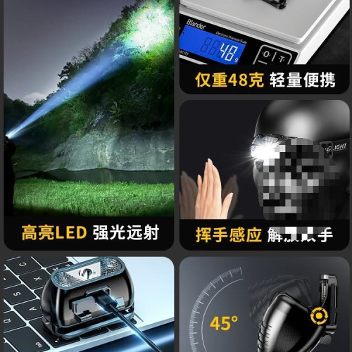 夜釣魚頭燈強光充電超亮頭戴式超長續航手電筒礦燈輕小號