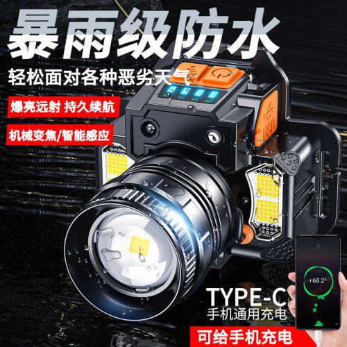 EhdLED頭燈強光遠射可充電頭戴式超長續航手電筒戶外夜釣礦