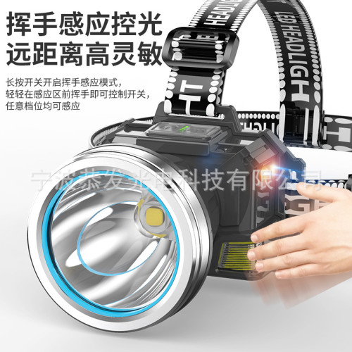 戶外感應頭燈 強光 頭戴式 長續航 電量顯示LED夜釣魚燈礦燈