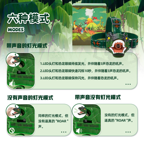 恐龍頭燈露營戶外兒童頭戴式照明露營頭燈戶外室內玩具禮物