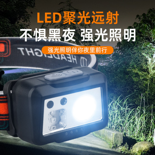 智能感應頭燈頭戴式COB強光頭燈輕便礦燈戶外登山夜釣燈