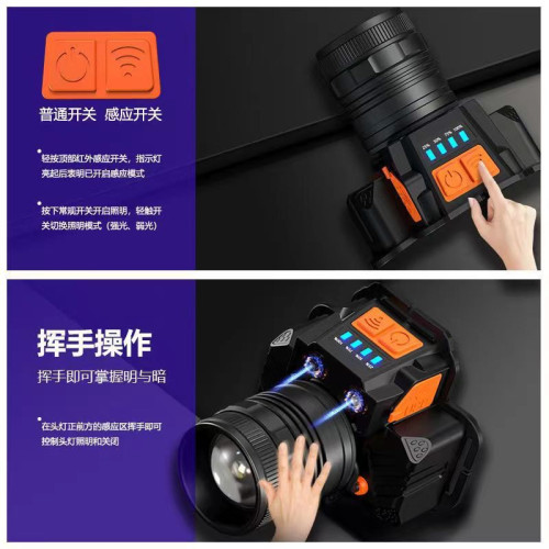 德國進口強光頭燈感應頭燈礦燈USB充電應急智能頭戴式戶外照明手