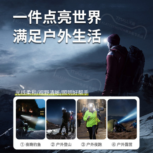 登山頭燈戶外強光超亮可充電超輕感應頭戴式超長續航夜爬徒步登山