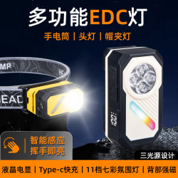 數顯多功能感應頭燈戶外帽夾燈USB充電頭戴式磁吸工作燈
