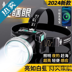 小野人頭燈強光充電超亮頭戴式新款感應夜釣魚專用趕海照明燈礦燈