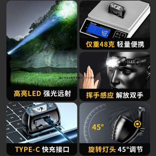 強光頭燈釣魚專用感應超長續航帽夾燈手電筒超亮充電頭戴夾式夜釣