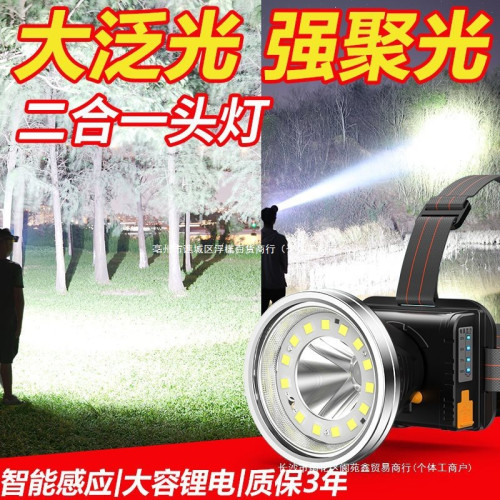 強光頭燈感應充電超亮遠射夜釣魚超長續航鋰電頭戴式泛光趕海戶外
