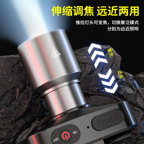 新款白雷射頭燈戶外led長續航72小時強光長續航伸縮聚焦遠射