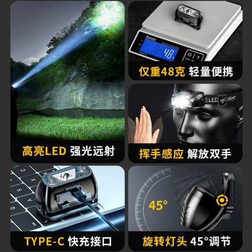 強光頭燈釣魚專用感應超長續航帽夾燈手電筒超亮充電頭戴夾式夜釣 強光頭燈釣魚專用感應超長續航帽夾燈手電筒超亮充電頭戴夾式夜釣