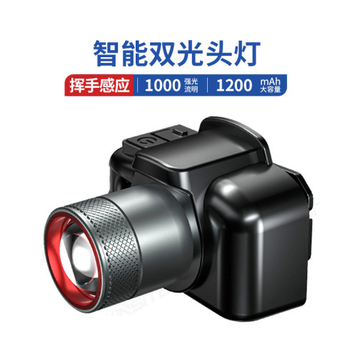 新品白雷射三光源強光感應頭燈戶外夜跑照明頭戴燈充電長續航
