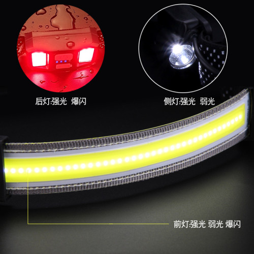 感應COB頭燈充電雙光源夜跑燈頭戴燈戶外野營感應頭燈工作燈
