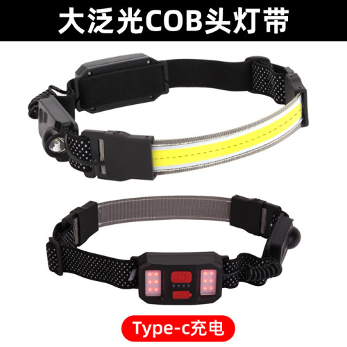 感應COB頭燈充電雙光源夜跑燈頭戴燈戶外野營感應頭燈工作燈
