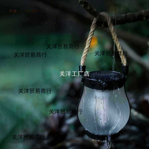 新款太陽能麻繩火焰燈懸掛戶外野營燈充電庭院裝飾多功能照