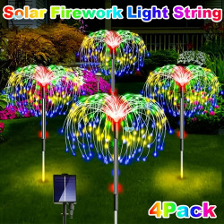 4Pcs Solar Powered 320 LED Fireworks Lights Multi Color,