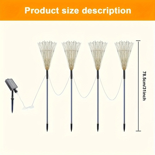 4Pcs Solar Powered 320 LED Fireworks Lights Multi Color,