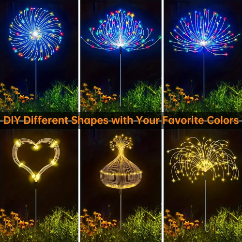 4Pcs Solar Powered 320 LED Fireworks Lights Multi Color,