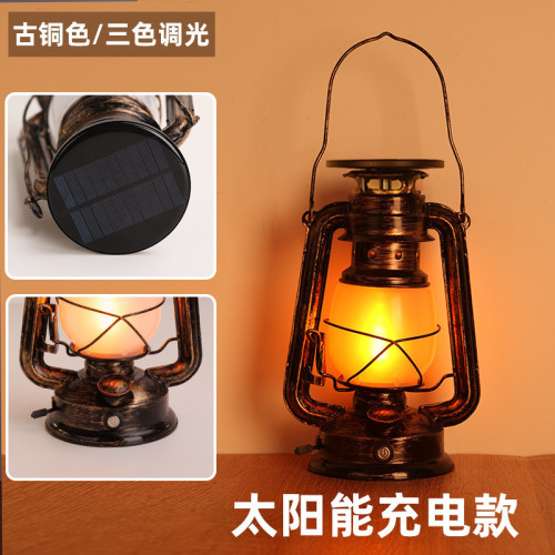 漫步熊露營燈野營燈復古馬燈氛圍燈手提燈帳篷燈充電火焰光戶外燈