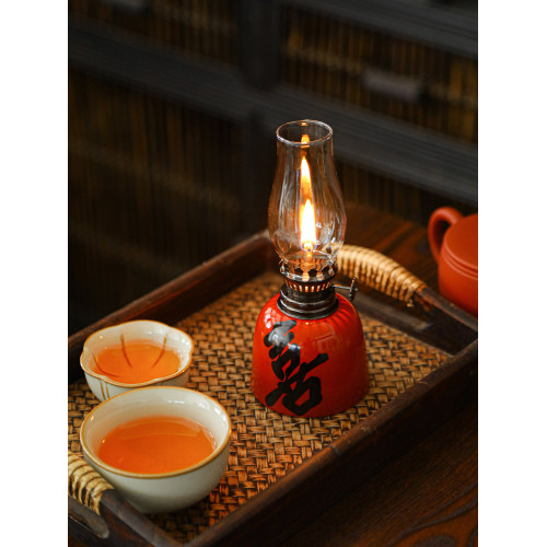 復古創意陶瓷酥油燈傳統青花陶瓷茶室家居擺件戶外露營茶室氛圍燈