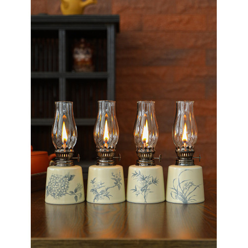 復古創意陶瓷酥油燈傳統青花陶瓷茶室家居擺件戶外露營茶室氛圍燈