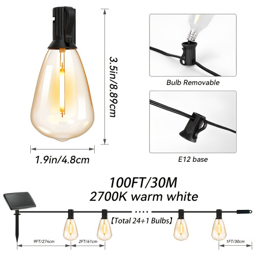 50/ 100 FT solar outdoor string light USB rechargeable